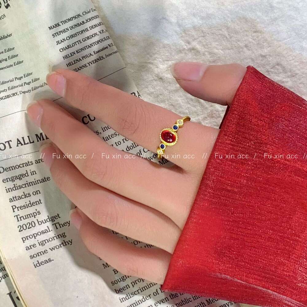 Blue and White Zircon Mancalong Style Light Luxury Niche Open Ring Fashion Simple High-end Feel Jewelry 1bb