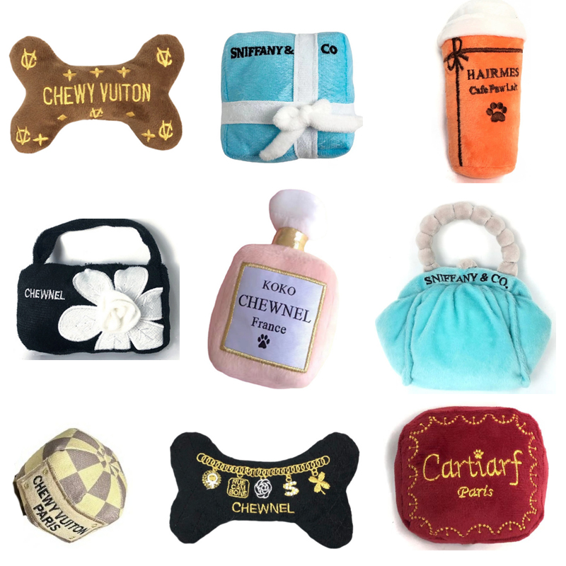 Cute Squeaky Dog Toy Bone, Cup, and Tote Bag Shapes for Chewing & Training Playtime