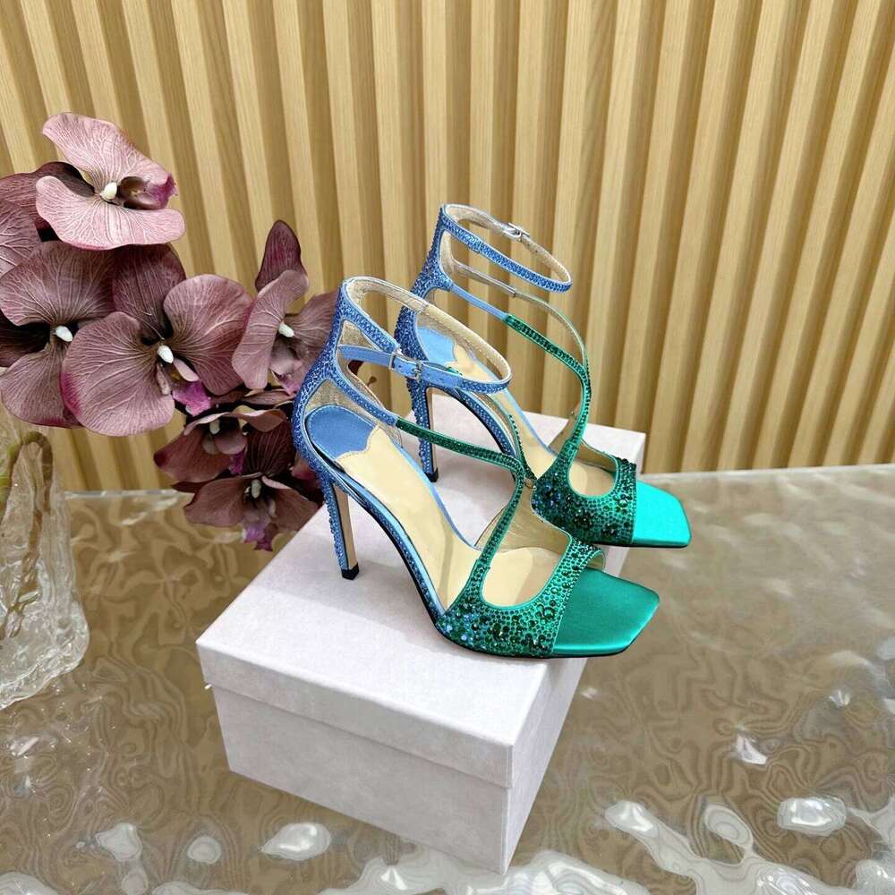 Women Size35-42 Genuine Leather Crystal Sandals Super High Heels Pumps Wedding Designer Shoes Zapatillas De Mujer 522