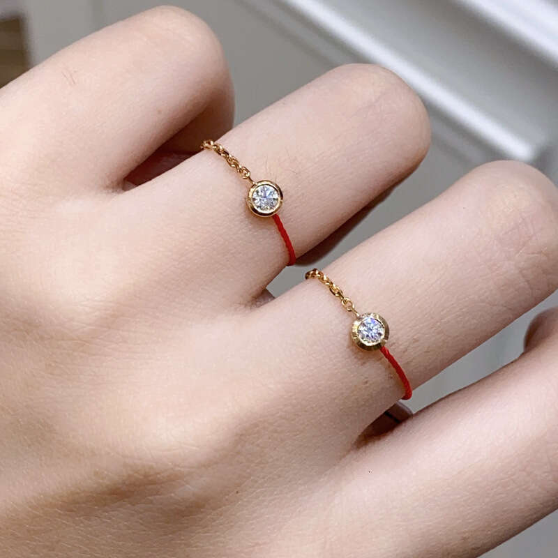 France Paris Bubble Single Diamond Red Rope Lucky Zodiac Year and Month Old Versatile Unique Ring for Women Trendy