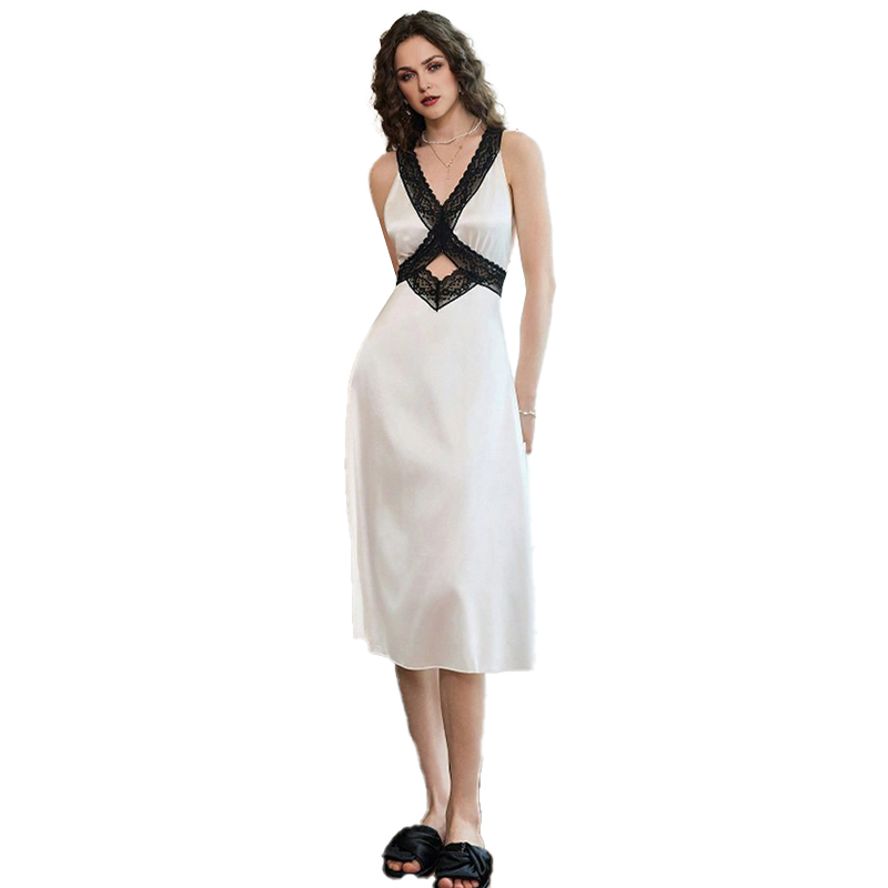 2025 New Women's Spring/Summer Silk Satin Sexy Lace Strapless Backless Dress Nightgown Loungewear