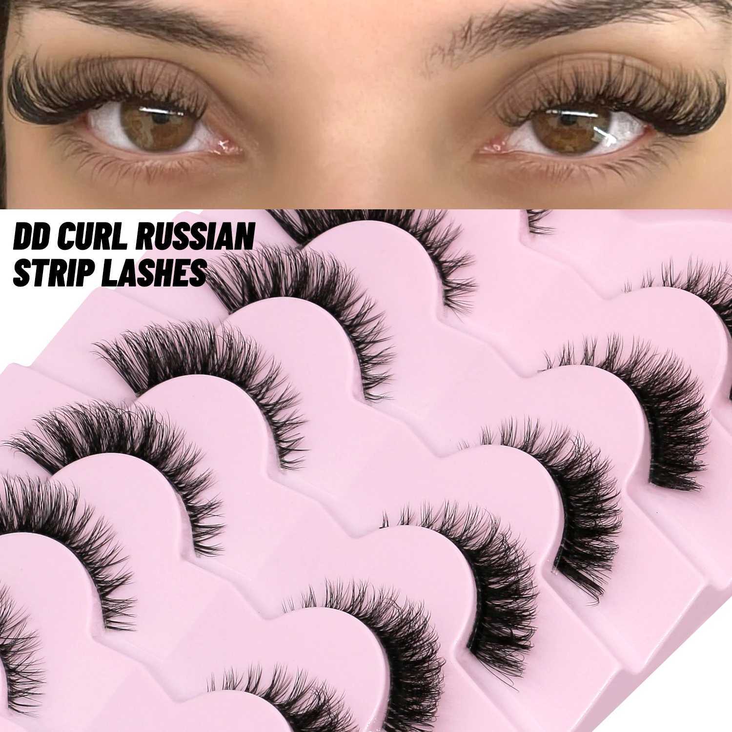 5/7 Pairs False Eyelashes Cat Eye Lashes Half Eye Lashes Fluffy Soft Natural Look Invisible Band Mink Lashes Makeup Z250730