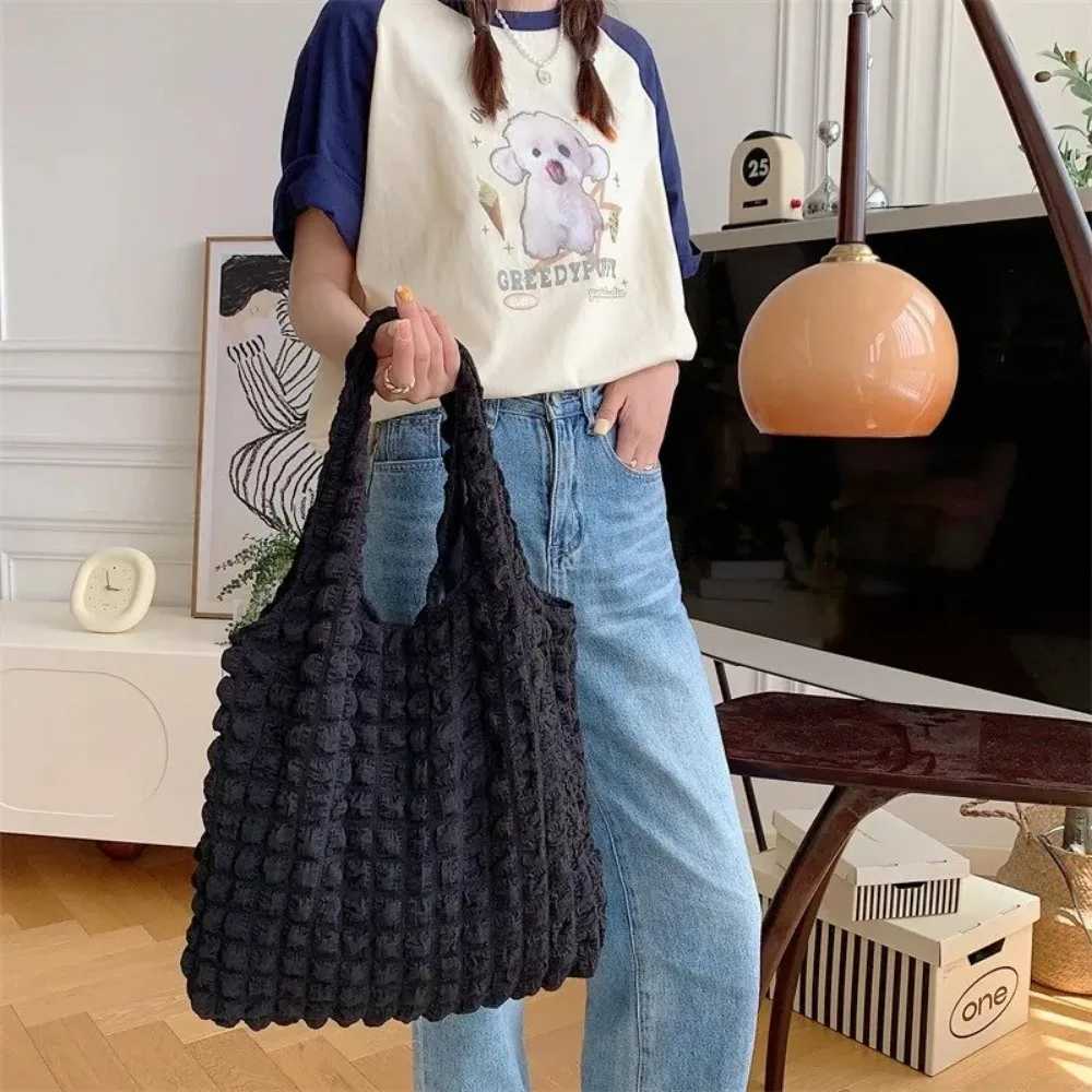 Summer Pleated Bubble Cloud Women Shoulder Bag Vintage Candy Color Large Capacity Shopping Tote Bag Y250730