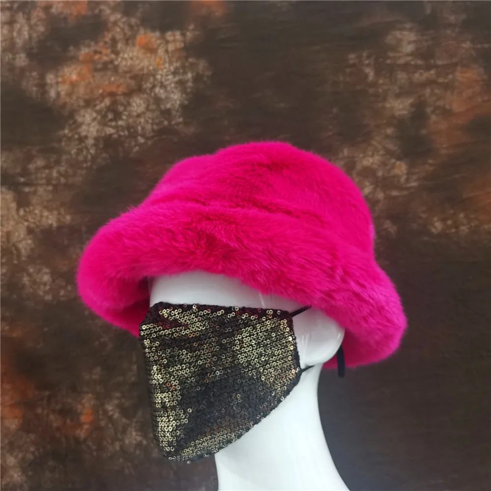 Fluffy Artificial Fur Bucket Hat for Womens Plush Tie Dyed Bucket Hat for Warm Winter Fisherman Hat Gorgeous Hat 250724