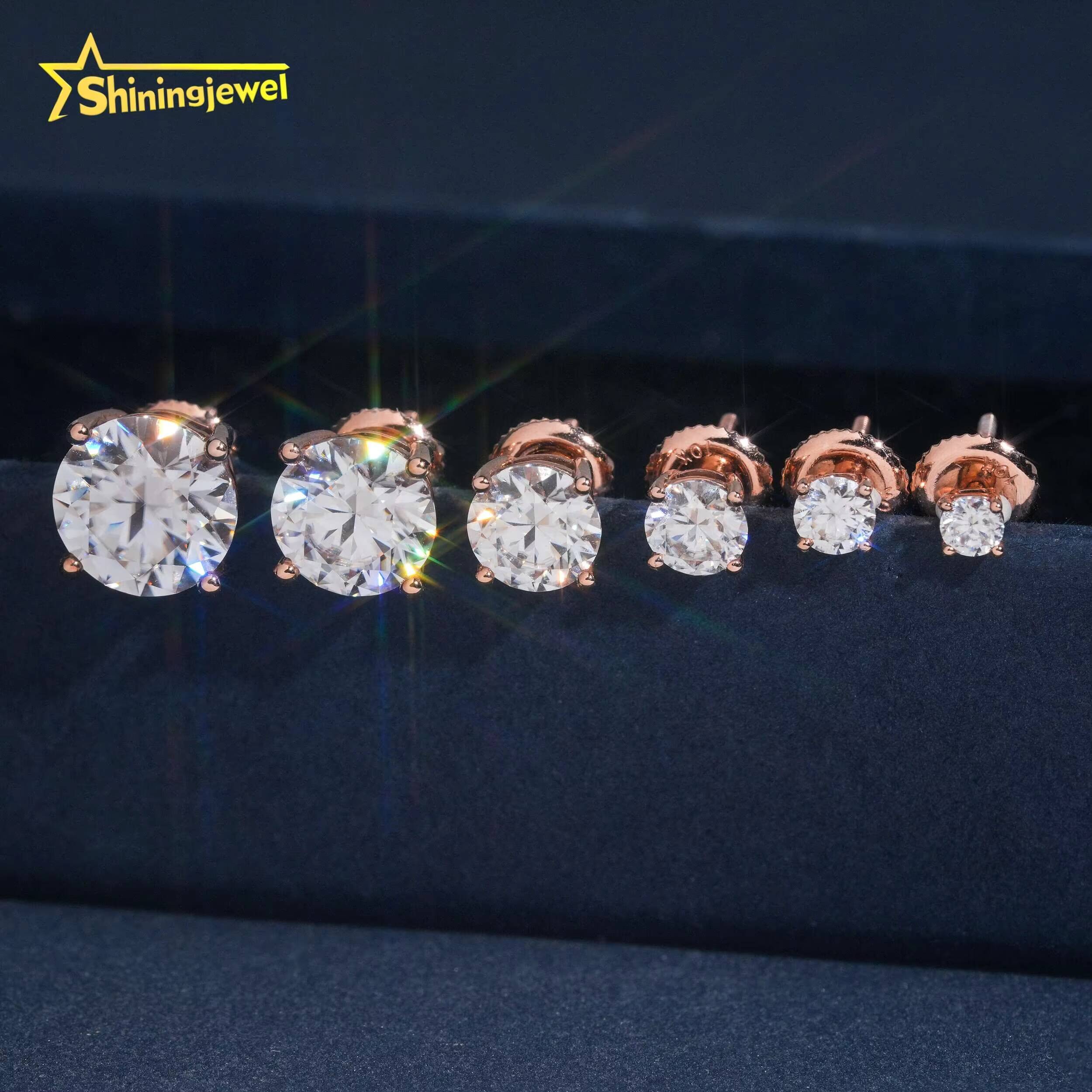 Solid 10K 14K 18K Gold Hip Hop Earrings Studs Solitaire Earrings 3mm to 9mm 4 Claws Moissanite Earrings Screw Back for Men Women