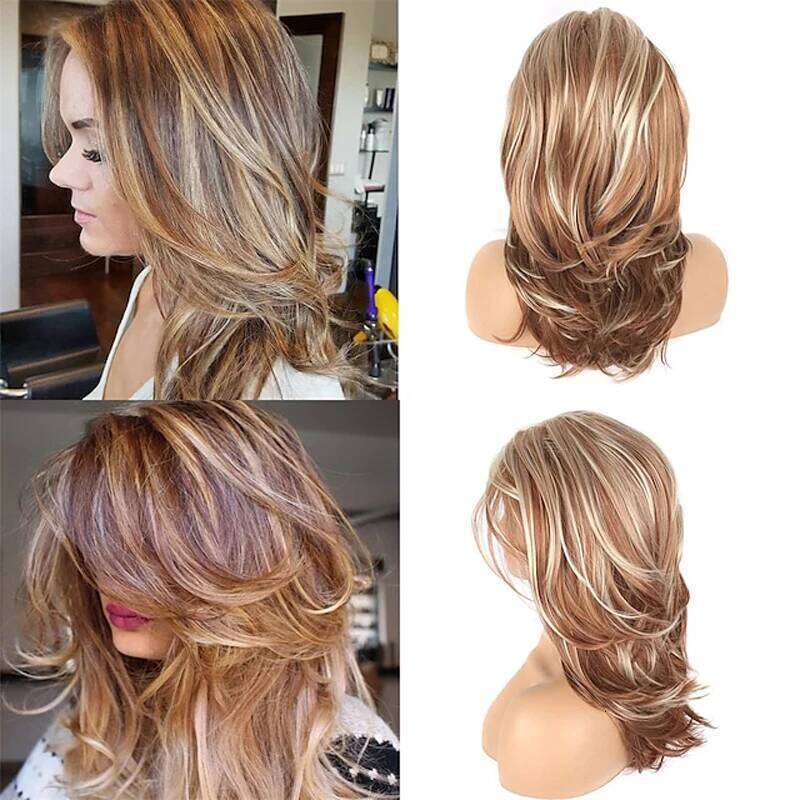 HAIRJOY Synthetic Hair Long Blonde Layered Wigs for Women Wavy with Highlight Heat Resistant Fiber