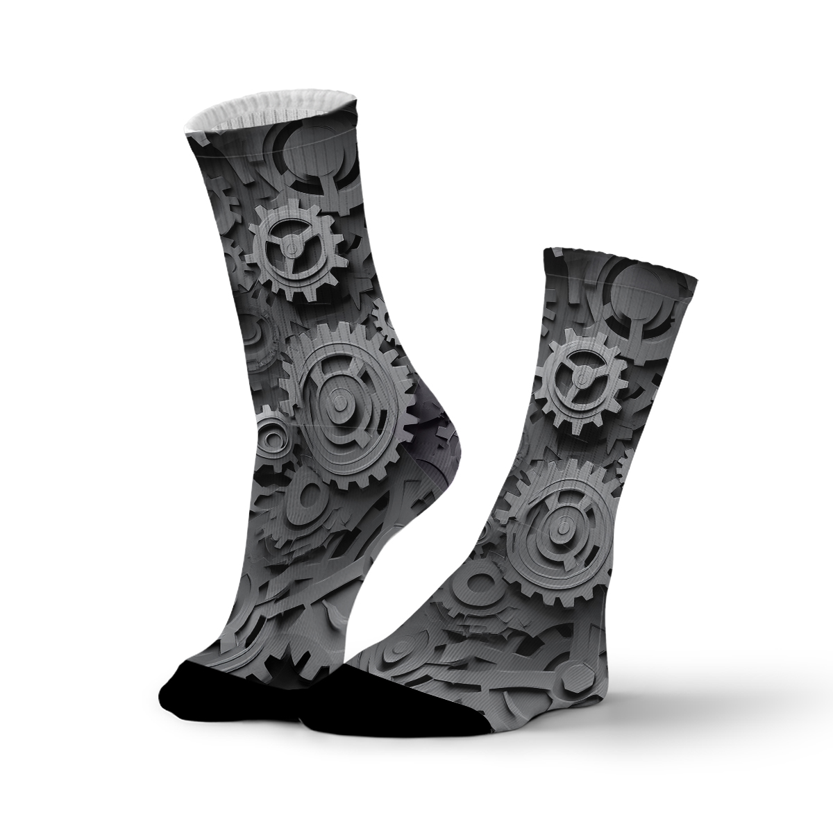 Monochrome Steampunk Gears Unisex Tube Designer SocksC131