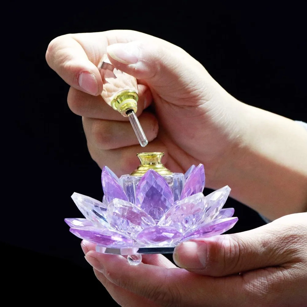 Vintage Refillable Perfume Bottle Crystal Purple Empty Lotus Flower Figurines Glass Gift for Her Girlfriend Wife Home Decoration 250726