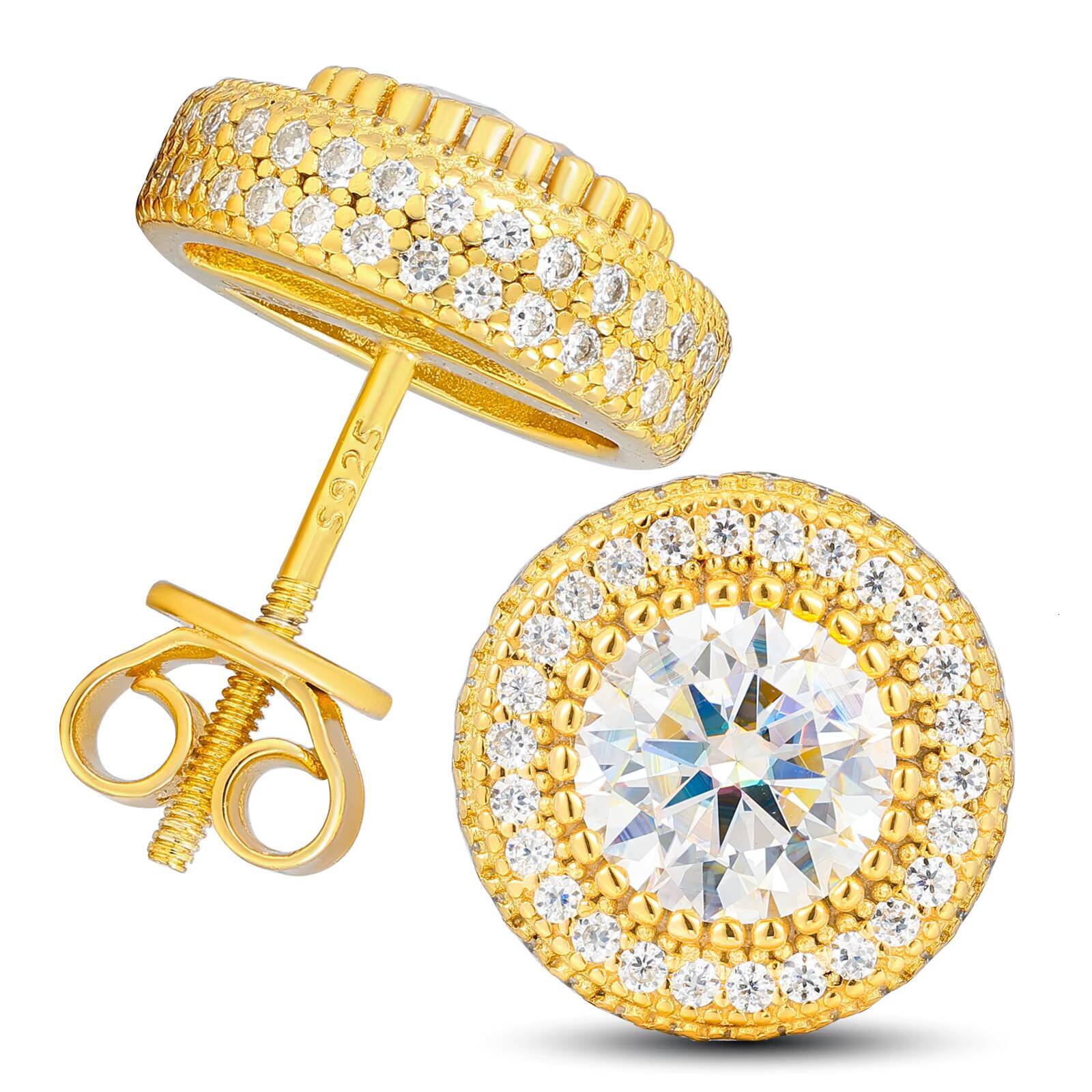 Fine Unisex Jewelry Gold Plated 925 Sterling Silver VVS Moissanite Diamond Cluster Halo Stud Earrings for Men Women