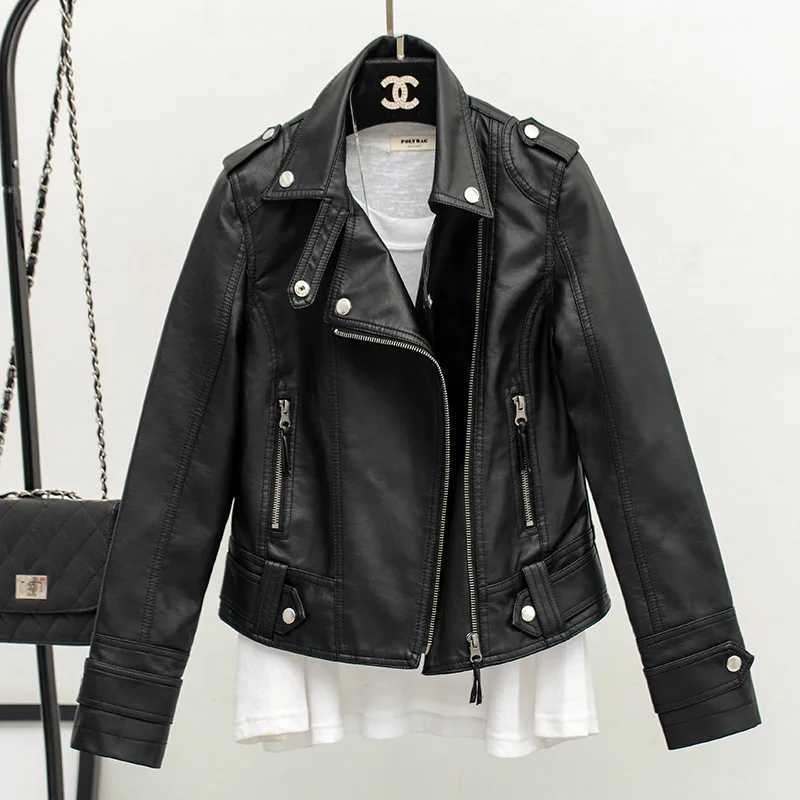 Fall Women Short Black PU Jacket Gothic Punk Style Fashion Motorcycle Leather Jacket Casual Wild Coat Goth Winter Coats M250729