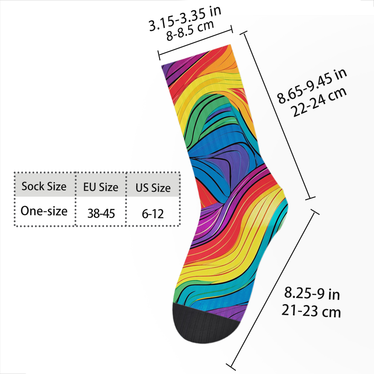 Unisex Rainbow Swirl Print Tube Designer Socks C126