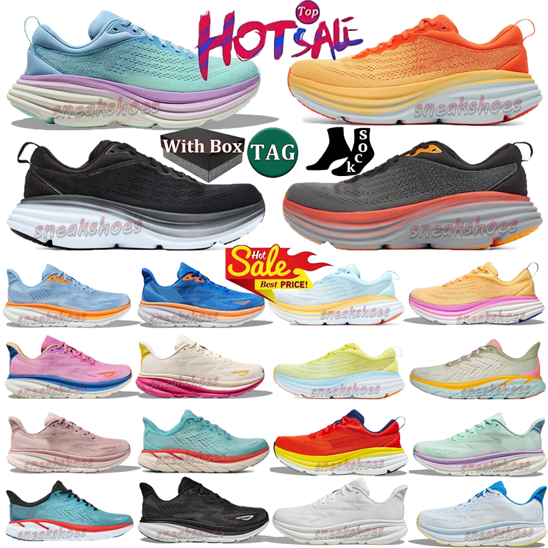 hokasneakers Designer running shoes Bondi 8 9 sneaker Black White Light Blue Carbon X 2 Anthracite hiking shoe womens mens outdoor Sports Trainers With Box