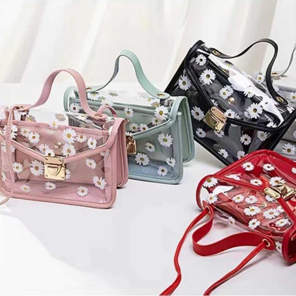 Womens Diagonal Straddle Shoulder Bag Cute Print Small Square Bag Popular Fashion Transparent Crossbody Bag Y250730