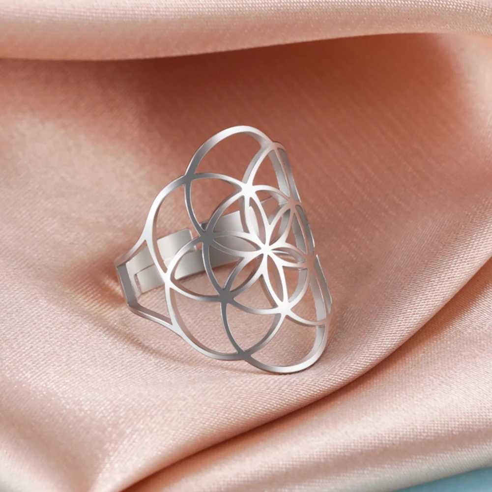 Lucktune Viking Seed of Life Ring Stainless Steel Geometric Flower Amulet Adjustable Ring for Women Retro Jewelry Valentine Gift y250730