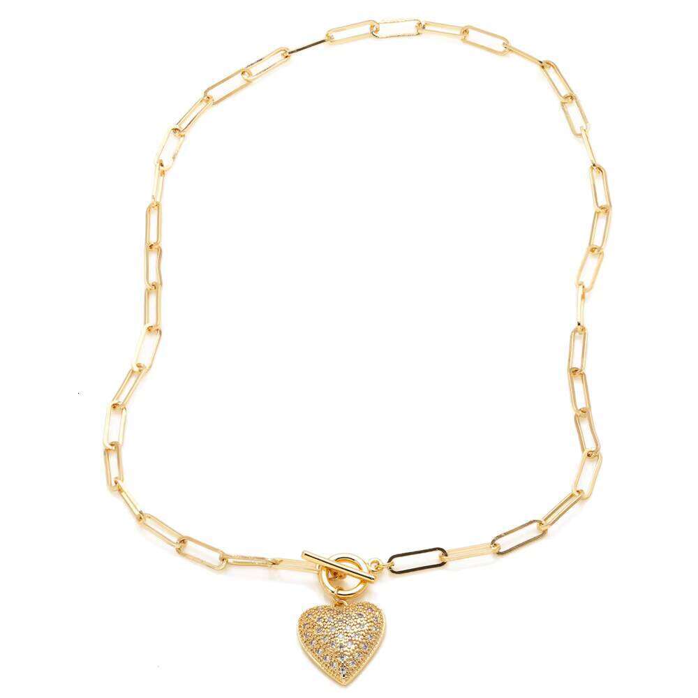 European American Popular Heart-Shaped Cross-Border Necklace Full Zircon Water Drop Sweater Chain Nky26 Jewelry-Gold Brass Cute