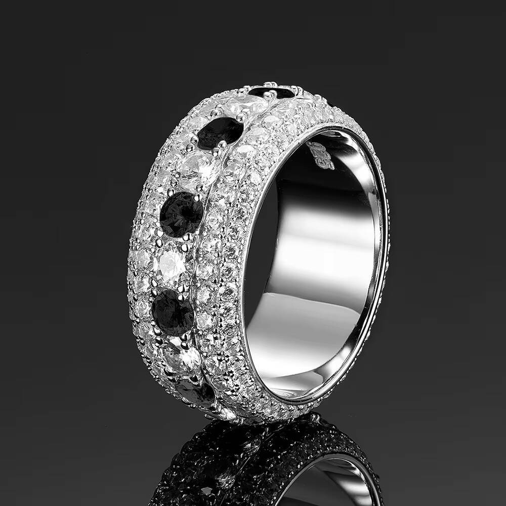 Hot Selling Jewelry Hip-hop Ring Mens 925 Sterling Silver Five Rows Full Inlaid VVS1D Color Moissanite Diamond Mens Ring