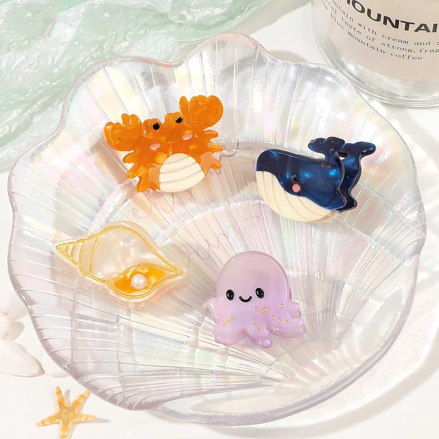 Small Delicate Cute Childs Acetate Hair Clips Cartoon Whale Seahorse Crab Starfish Hairpins Side Bangs Girls Hair Accessories R250730