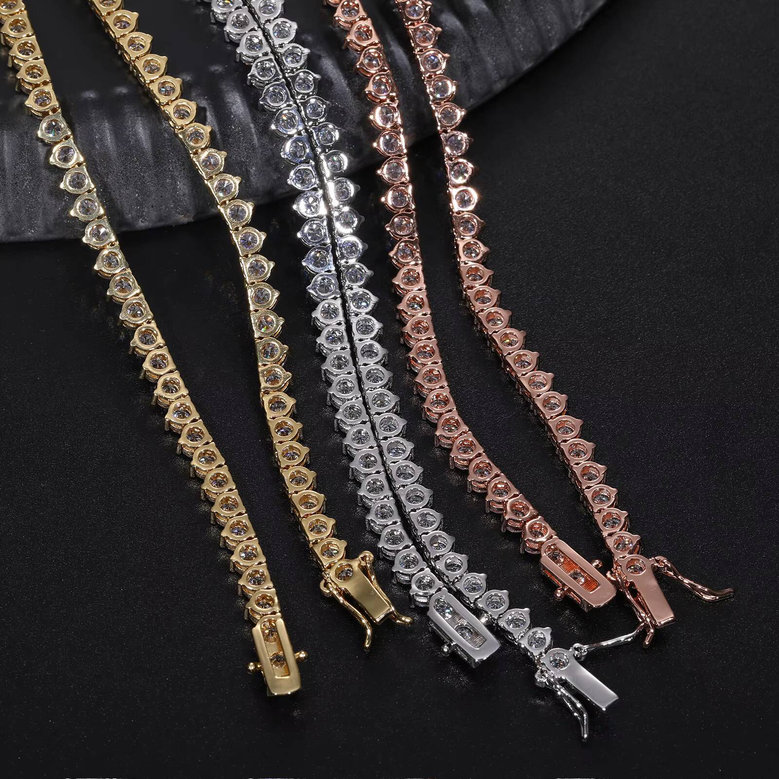 3mm 4mm 5mm 3 Prong Moissanite Tennis Chain Wholesale Custom 925 Sterling Silver VVS Mossanite Fashion Tennis Necklace