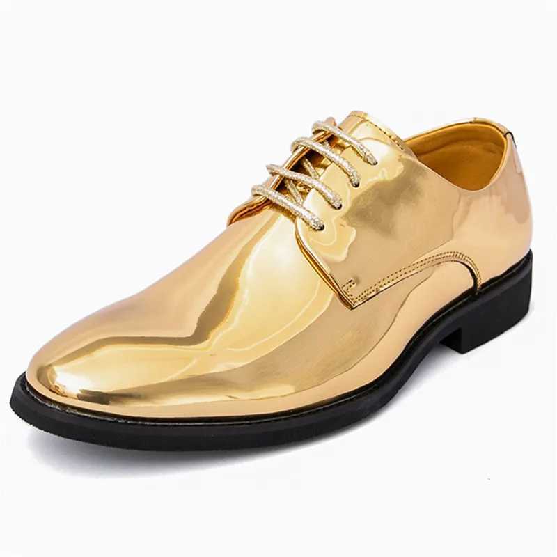 Fion New Gold Silver Glossy Patent Leather Lace Up Derby Shoes For Men Formal Wedding Gro Pr Flats Zapatillas Hbre Y250730