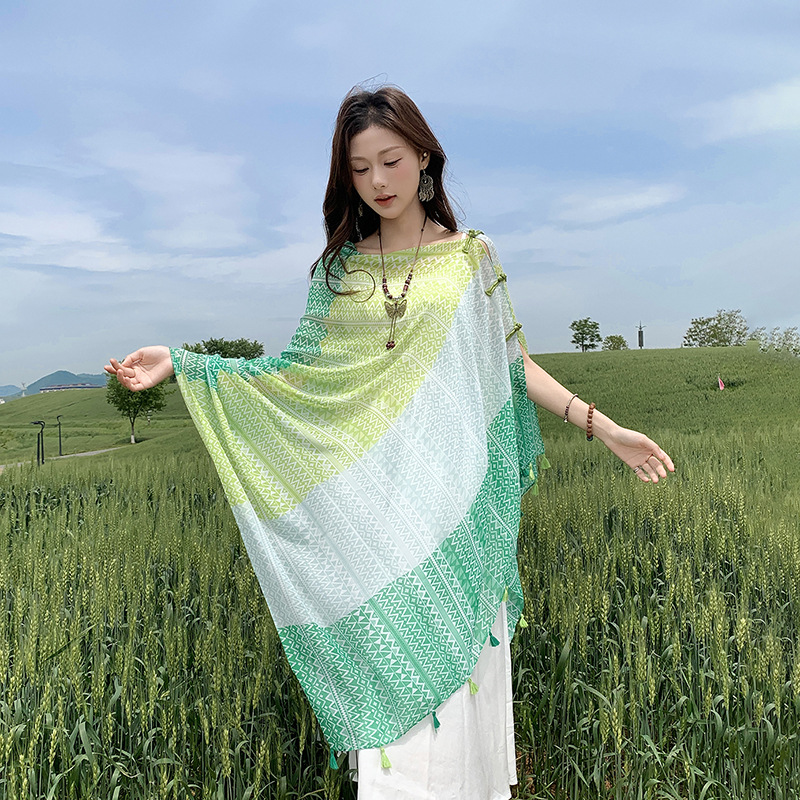 K1539 Colorful square button shawl sunscreen scarf outer wear women's spring and summer thin travel seaside beach scarf cloak