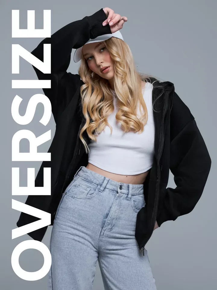 Autumn Fashion Solid Zipper Hoodie Women Warm Fleece Hooded Sweatshirt Casual Street Pocket Sportswear Oversized Female Clothing 250731