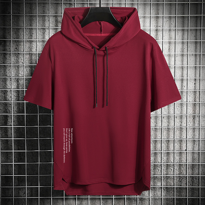 Mens Summer Short Sleeve T-Shirt Trendy Versatile Outdoor Sports Casual Loose Hooded Top 240601