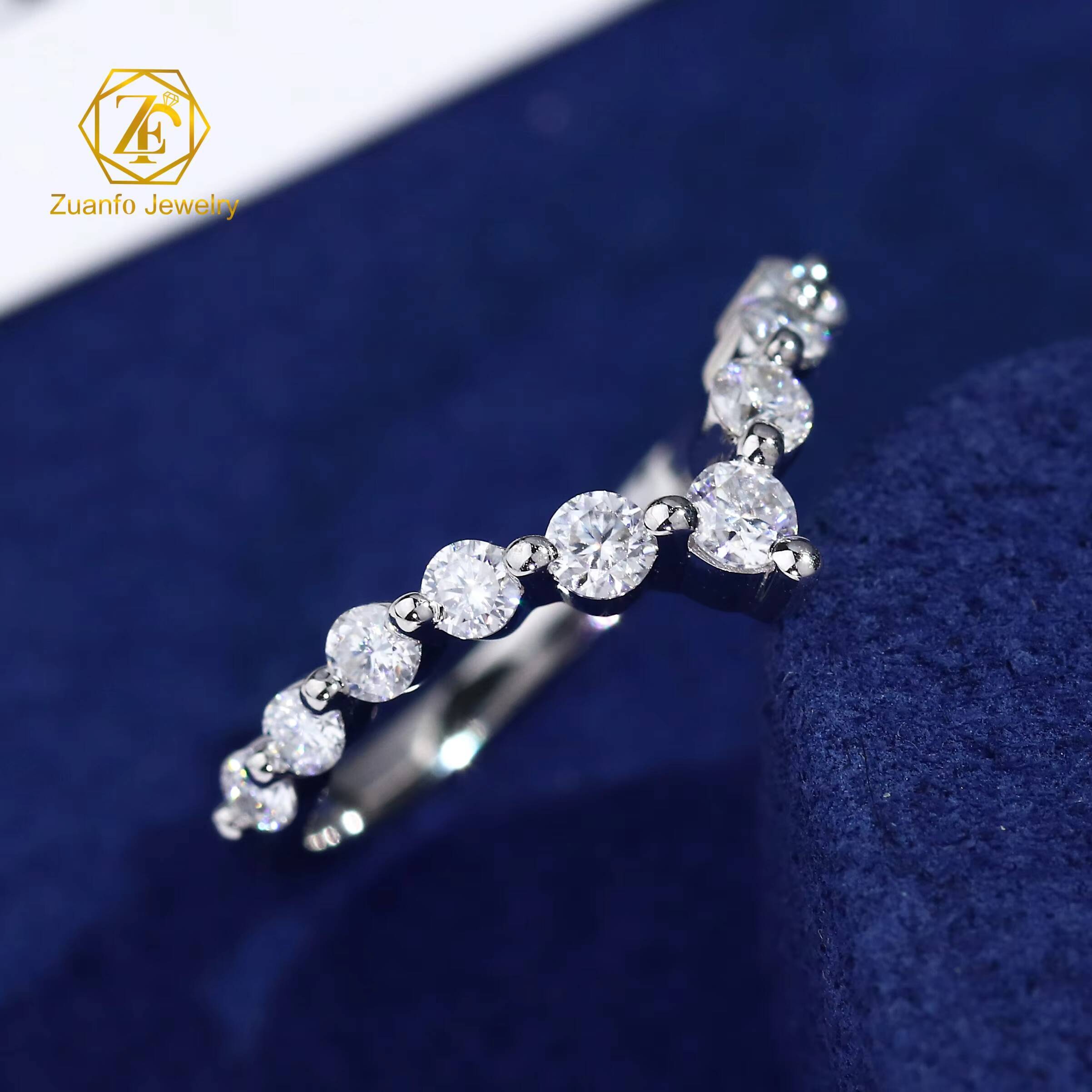 New Design Luxury Jewelry 925 Silver Gold Plated D VVS1 Pear Round Oval Cut Moissanite Diamond Eternity Band Ring for Gift