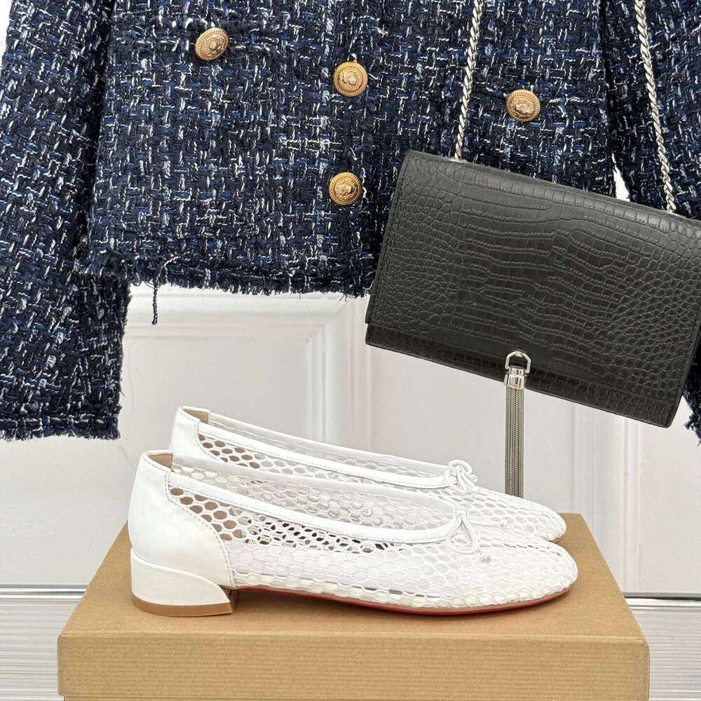 Women Size35-41 Mesh Genuine Leather Ballet Flats Butterfly Knot Hollow Leisure Slip On Designer Shoes Zapatillas De Mujer e6e