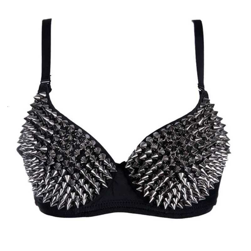 Silver Rivets Punk Rave Bralette Lingerie Gothic Bra Top Sexy Push Up Brassiere Nightclub Party Bar Fashion Hot Bras For Women Z250730