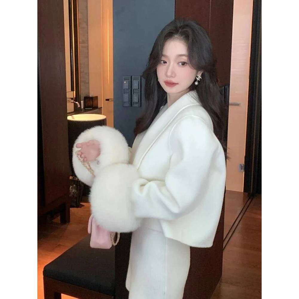 OFTBUY New Autumn Winter Clothes Women Short Real Fox Cuff Woolen Blends Jacket Fashion Warm Fur Collar Cashmere Wool Coat