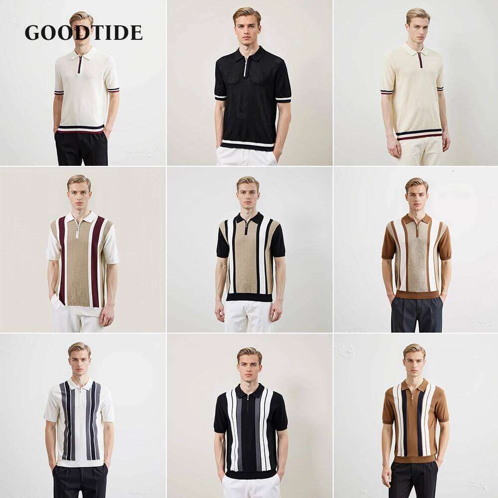 Knitted New Summer European And American Men's Polo Shirt Casual Solid Color Business Henry Collar Short-sleeved Top