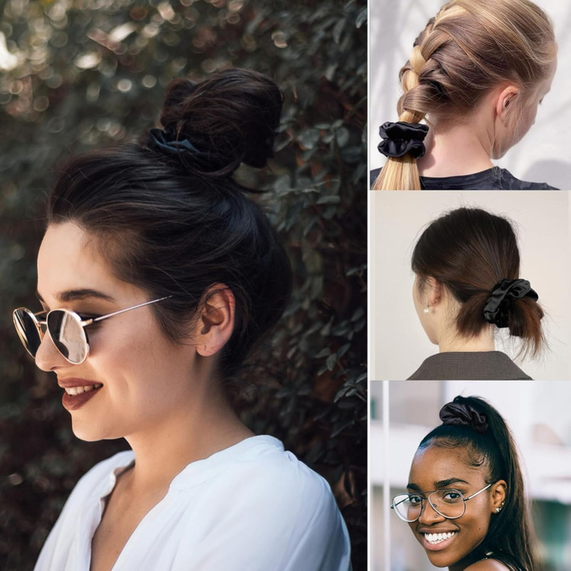 LILYSILK Scrunchies for Frizz&Breakage Prevention, 100% Mulberry Hair Ties No Damage, Elastic Silk ponytail Holders, 1Pc, Black