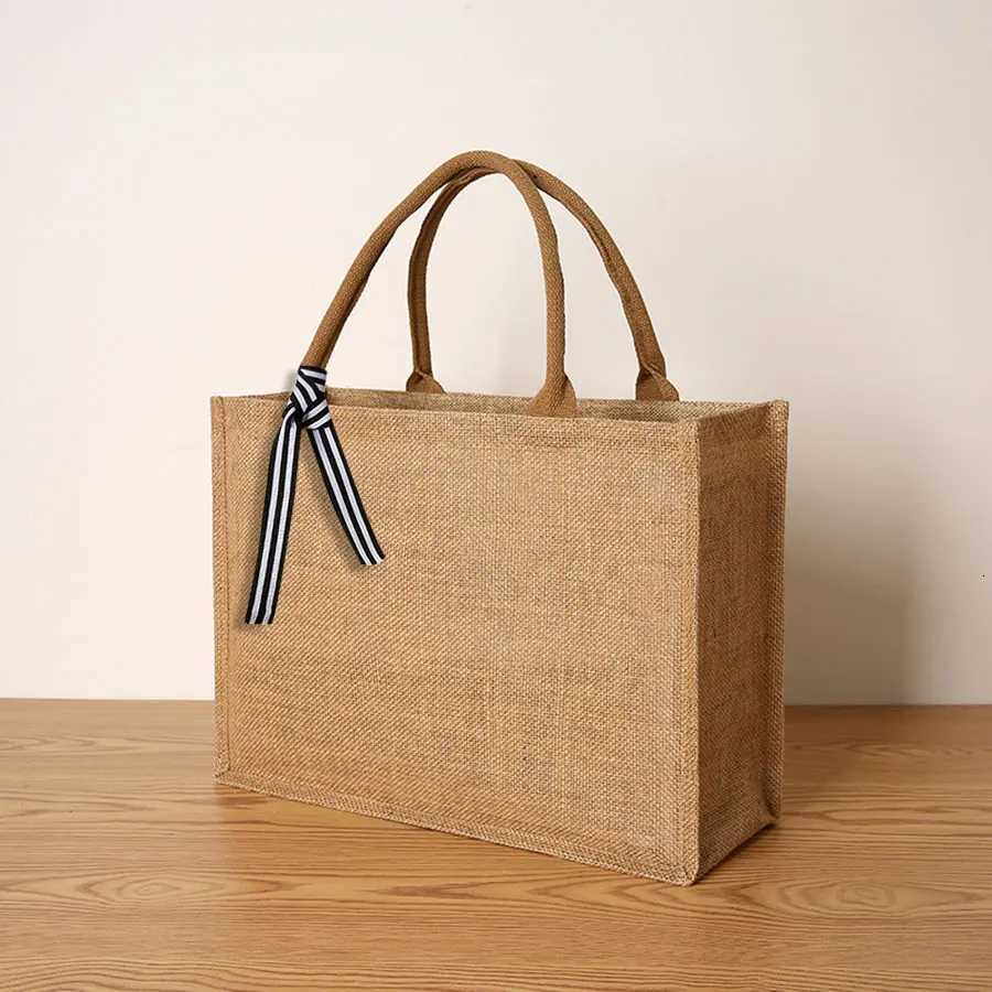 New linen tote bag large capacity tote bag bow tie shoulder bag picnic travel storage bag G250729