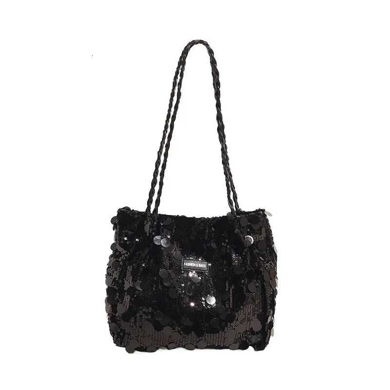 Sparkling Sequin Large Capacity Commuting Tote Bag 2024 New Womens Zipper Closure Shoulder Bags Fashion Charm Classroom Handbag Y250730