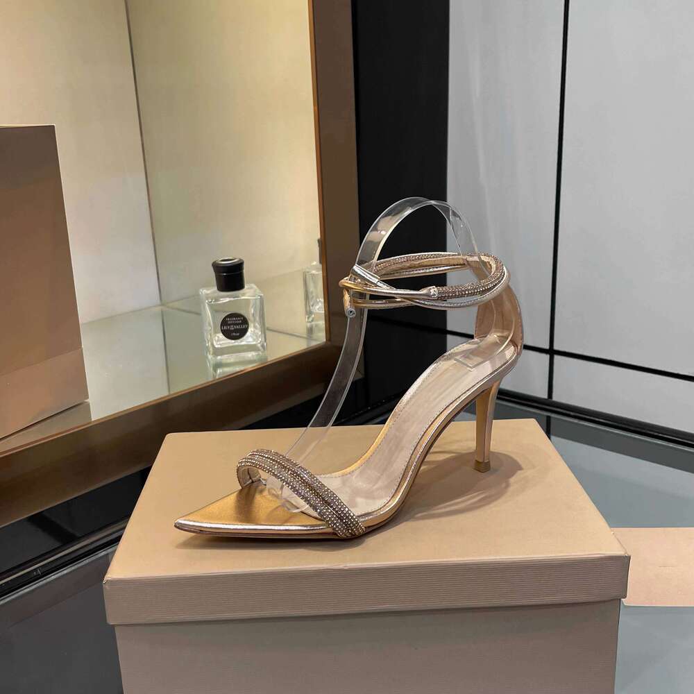 New Women Size35-43 Genuine Leather Crystal Sandals Super High Heels Pumps Ankle Strap Designer Shoes Zapatillas De Mujer 0be