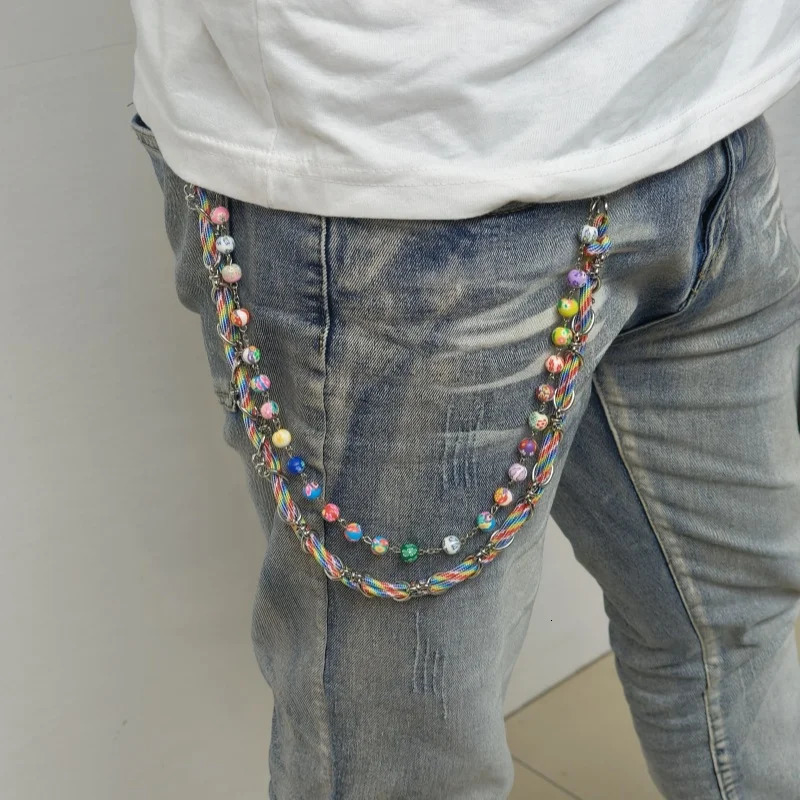 Stainless Steel Colorful Rope Two Layers Pants Chain Fashionable Mens And Womens Hip Hop Style Ones Waist Accessories 250730