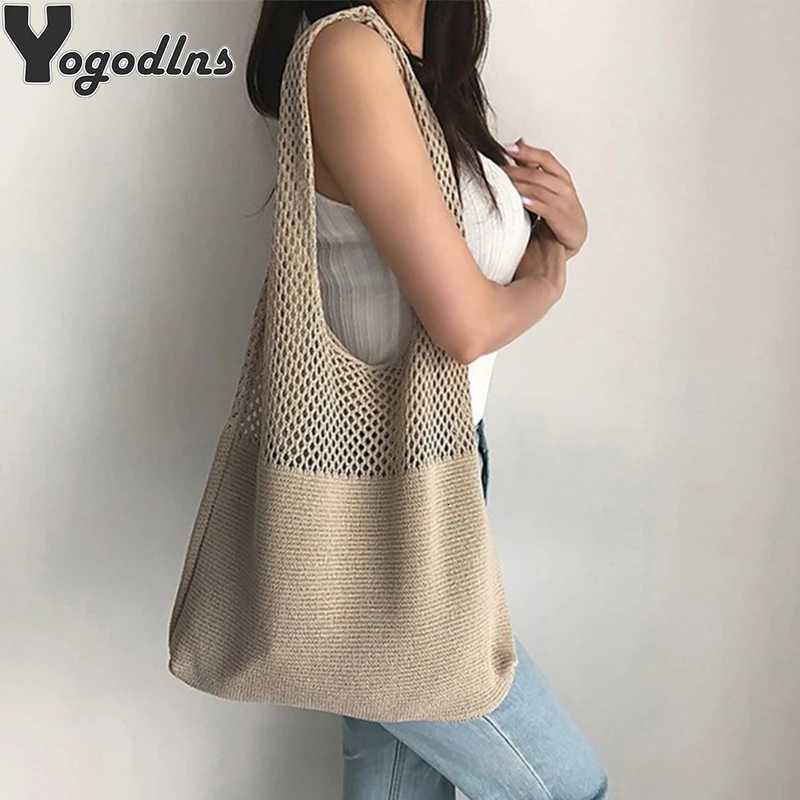 Vintage Hollow Woven Women Shoulder Bag Knitting Handbags Large Capacity Tote Bags For Ladies Summer Beach Travel Shopper Purse G250729