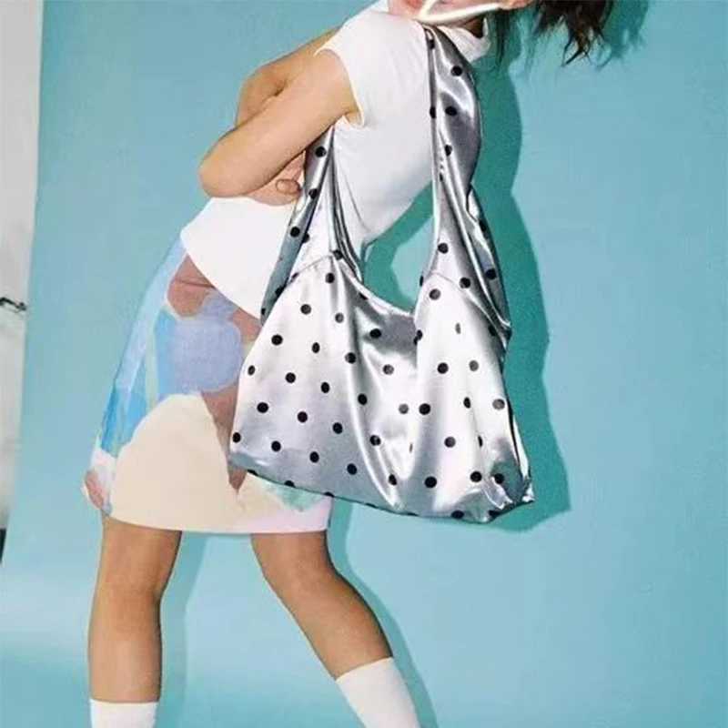 Y2k s Satin Polka Dot Shoulder BagCasual Chic HandbagWomen Large Capacity Tote BagKorean Style Everyday Commuter Purse Y250730
