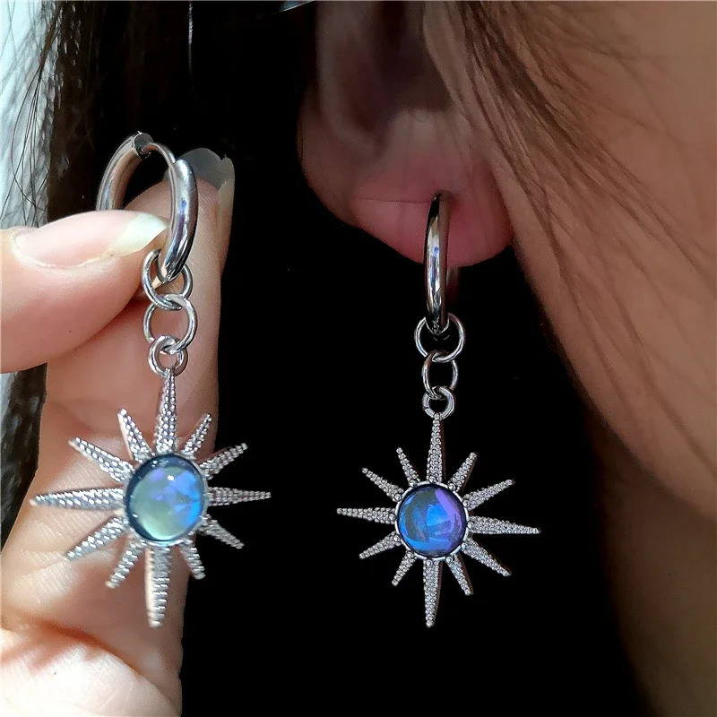 Moonlight Stone Sun Drop Earrings For Men Women Gothic Punk Vintage Y2K Cool Goth Grunge Jewelry Accessories Fashion 250730