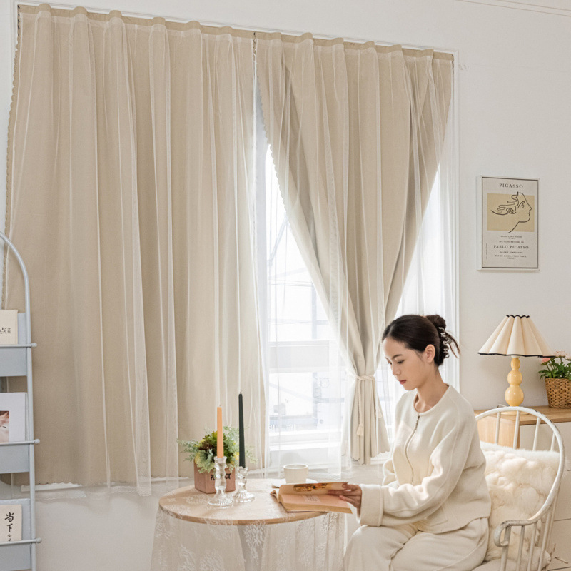 YL-36758 blackout curtain for rental bedroom bay windows, punch-free installation, Velcro-type blackout curtains, factory cross-border wholesale