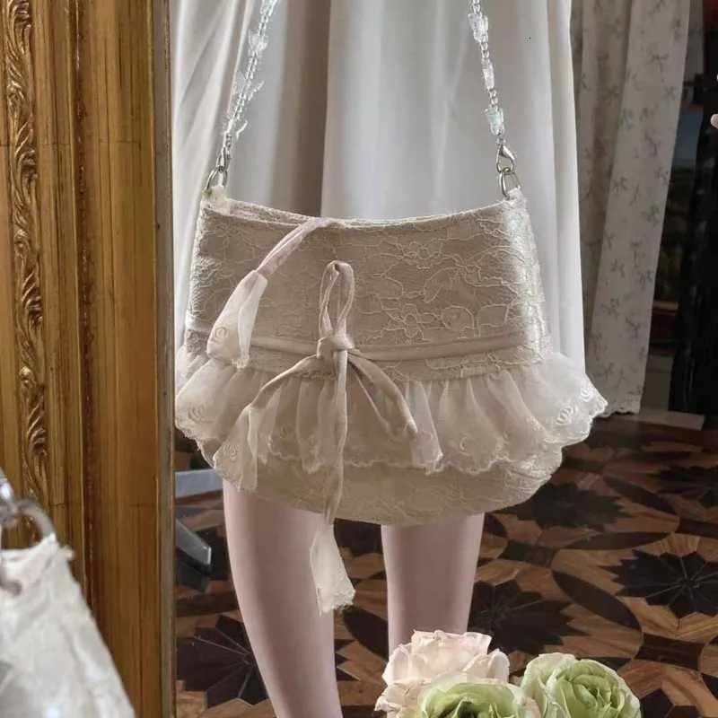 JIAERDI Lolita Lace Sweet Handbag Women Vintage Fairycore Aesthetic Bow Chic Shoulder Bags Purse Female Underarm Bag Bolso Y250730