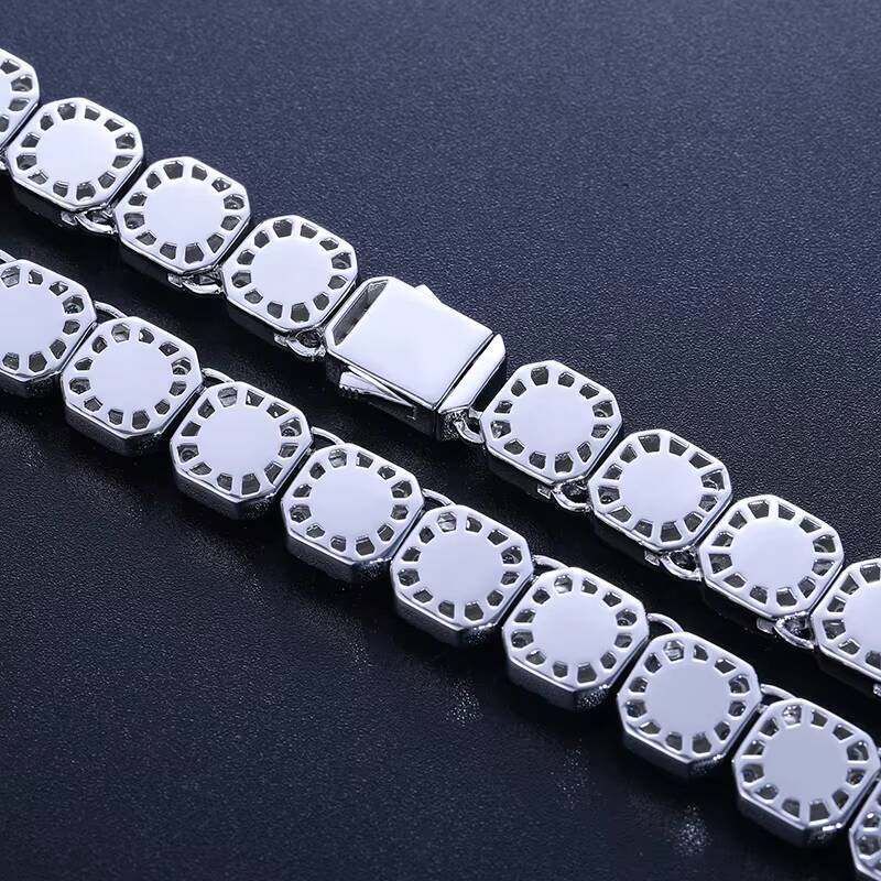 Hot Selling Hip Hop Jewelry Mens 10mm 925 Sterling Silver VVS Moissanite Diamond Iced Out Square Tennis Chain Necklace