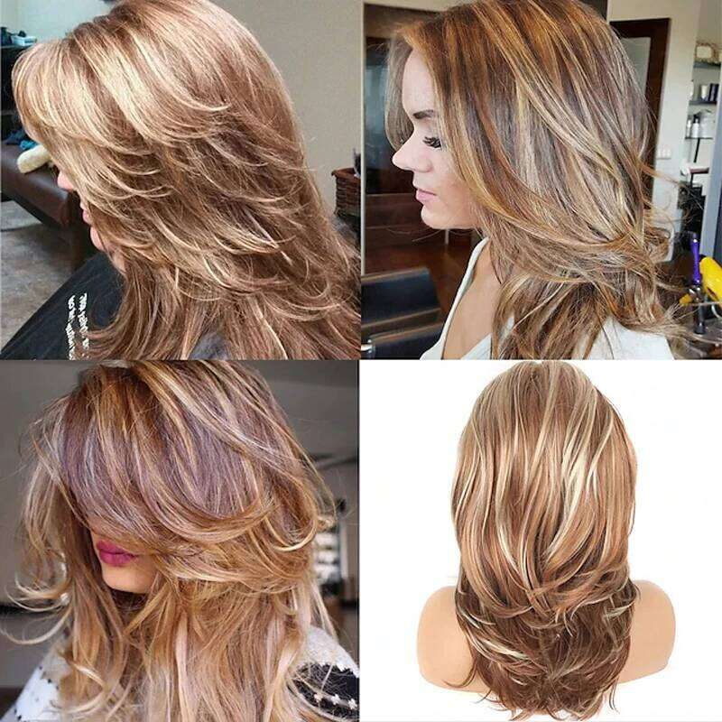 HAIRJOY Synthetic Hair Long Blonde Layered Wigs for Women Wavy with Highlight Heat Resistant Fiber