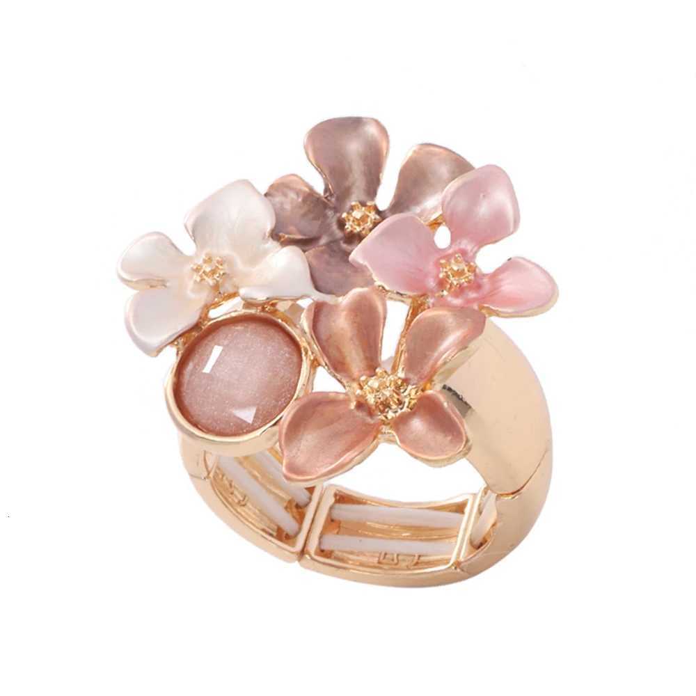 Fashion Drip Oil Geometric Flower Rings for Women Accessories Trendy Elastic Adjustable Wide Gold Color Ring Party Jewelry Gift y250730