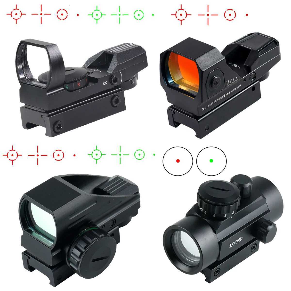 1X40 Red Dot Sight Hunting Scope Red/Green Reflex Holographic Dot Sight 4 Reticle Rifle Scope 11mm/20mm R250730