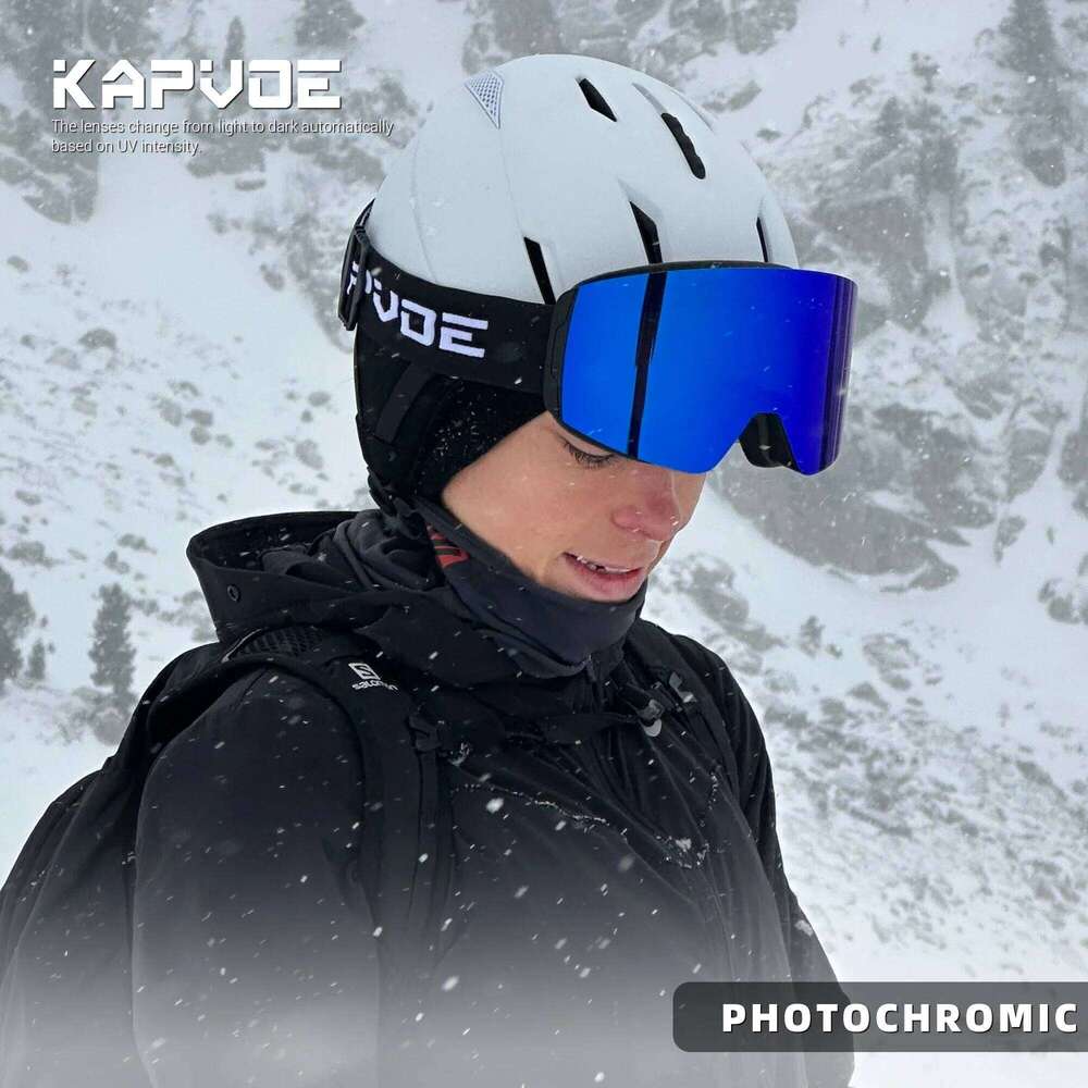 KAPVOE New Winter Photochromic Ski Goggles Double Magnet Adsorpt Layers Uv400 Anti-Fog Coatings Men Women Snowboard Skiing