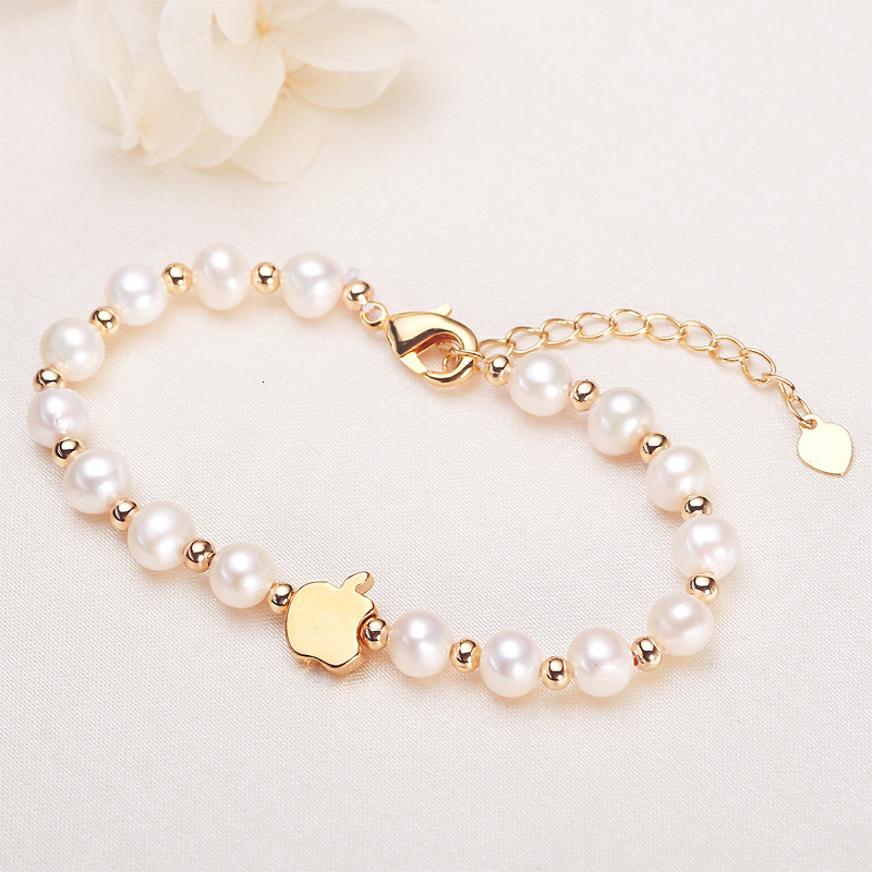 Niche Apple Design Designer Bracelet Bracelet For Madam Women Elegant Versatile Near Round Freshwater Genuine Pearl Bracelet Copper Gold Plated