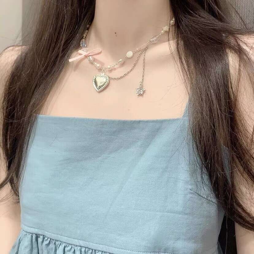 Dopamine Heart Pearl Necklace for Women, Niche Design, Exquisite High-end Collarbone Chain, 2024 Versatile Elegant Summer 72b