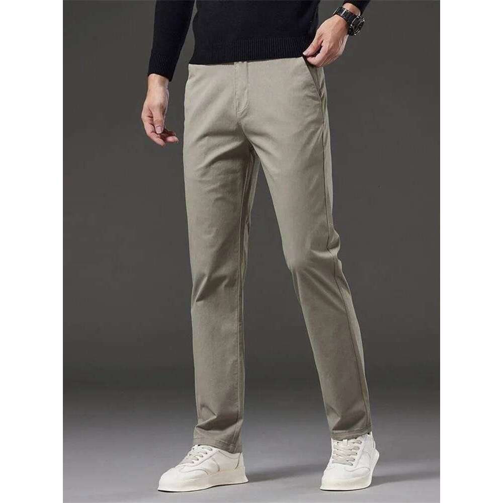 2025 Men's Summer Mid Waist Straight Leg Business Casual High-End Pure Cotton Fashionable Versatile Pants
