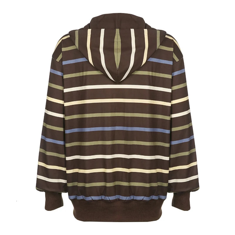 Y2k Zip Up Striped Hoodie Women Oversized Goth Sweatshirt EGirl Grunge Long Sleeve Graphic Jacket Fall Streetwear 250730